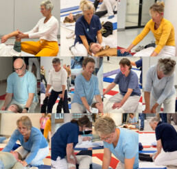 Collage von Shiatsu-Kolleginnen, aktiv in der Langen Nacht am UKM